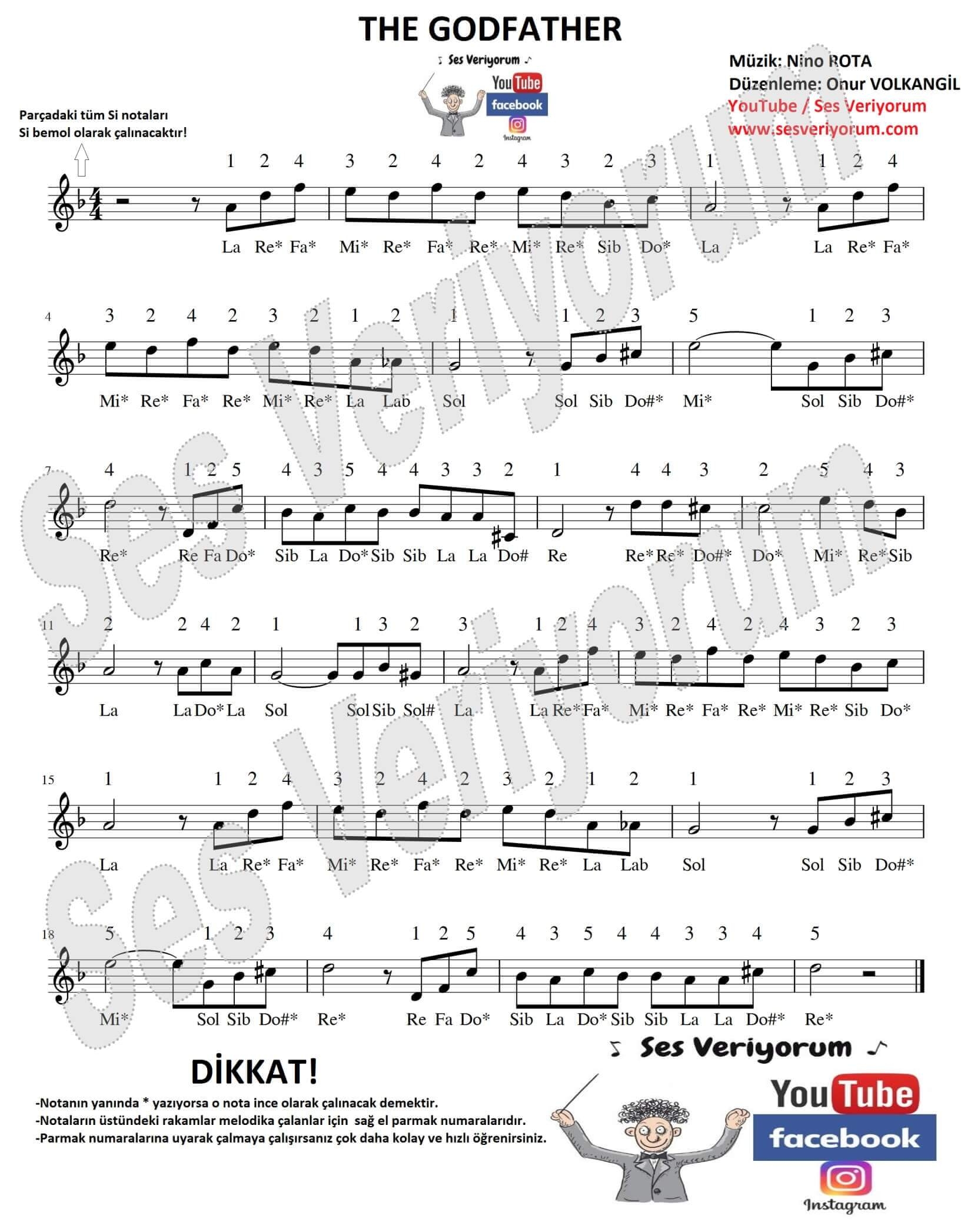 The Godfather Melodika Notaları ve Çalınışı Melodika ve Flüt Notaları