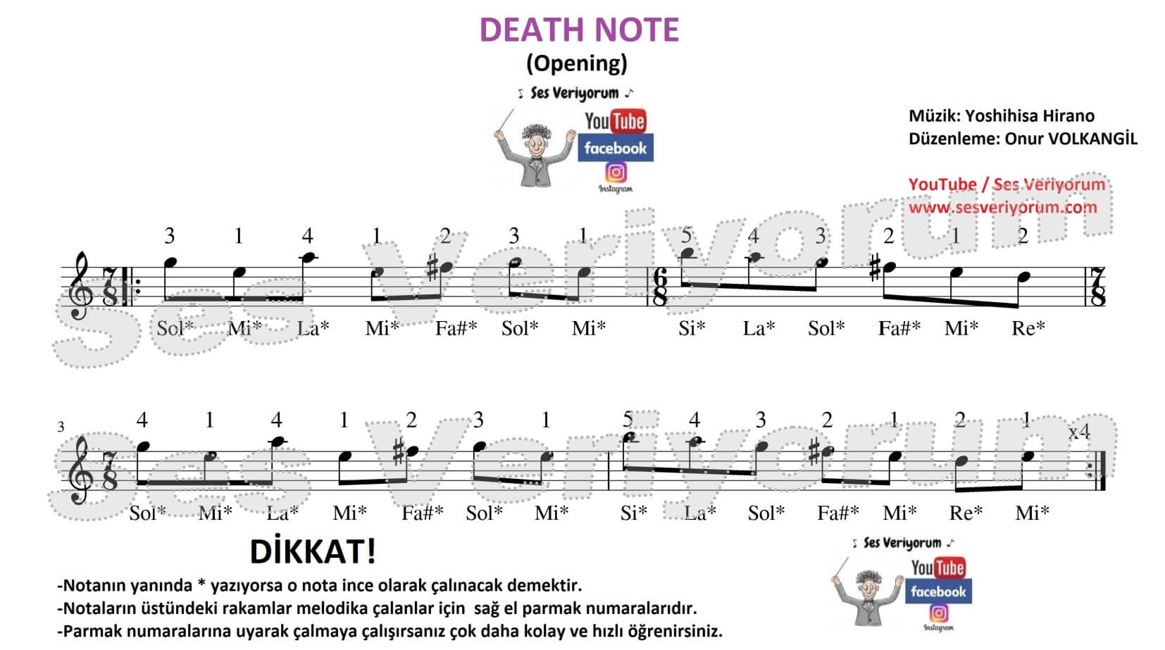 DEATH NOTE Müziği Melodika Notaları ve Çalınışı Melodika ve Flüt